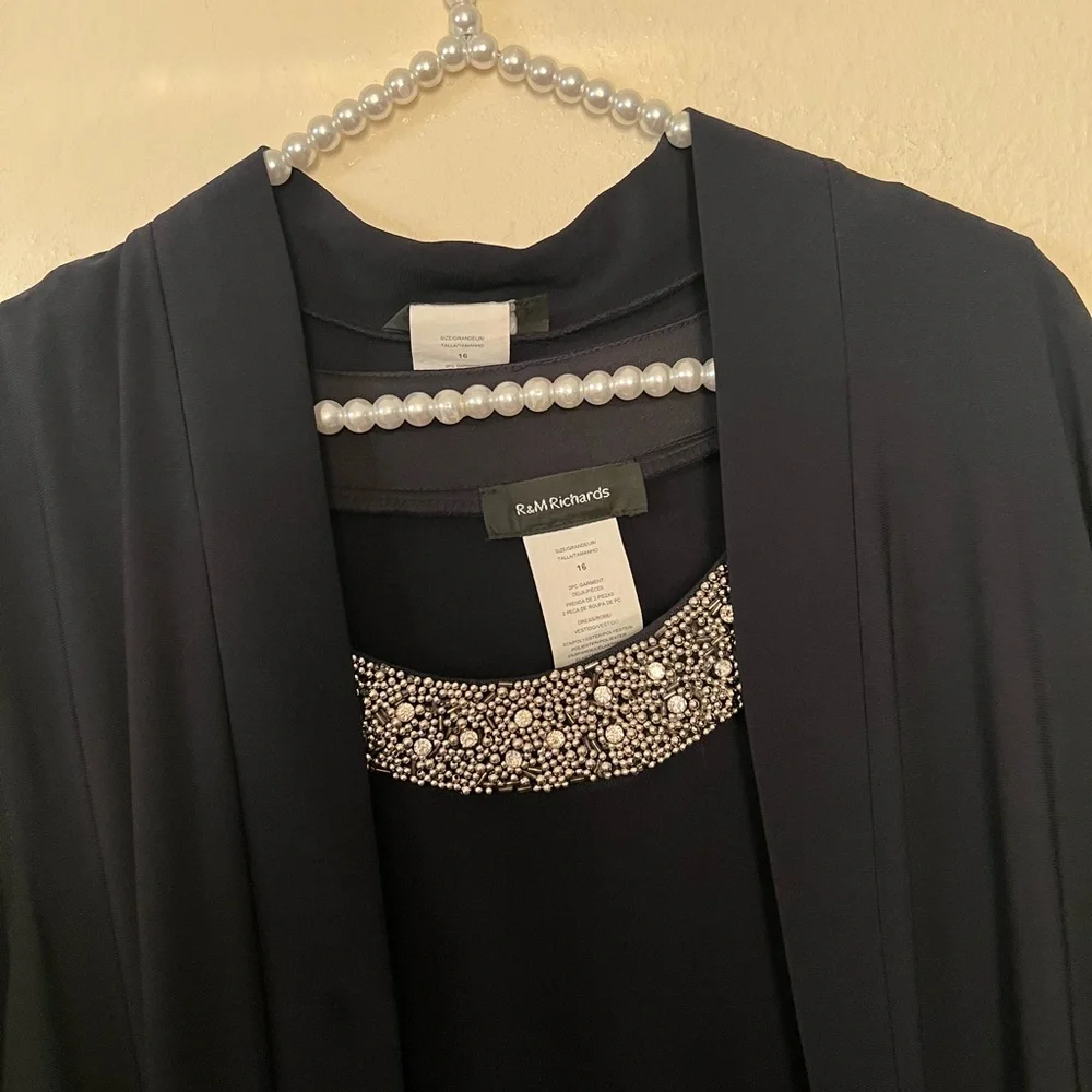 R&M Richards 16 blue Dress with jacket Sheer Sleeves - Picture 7 of 8